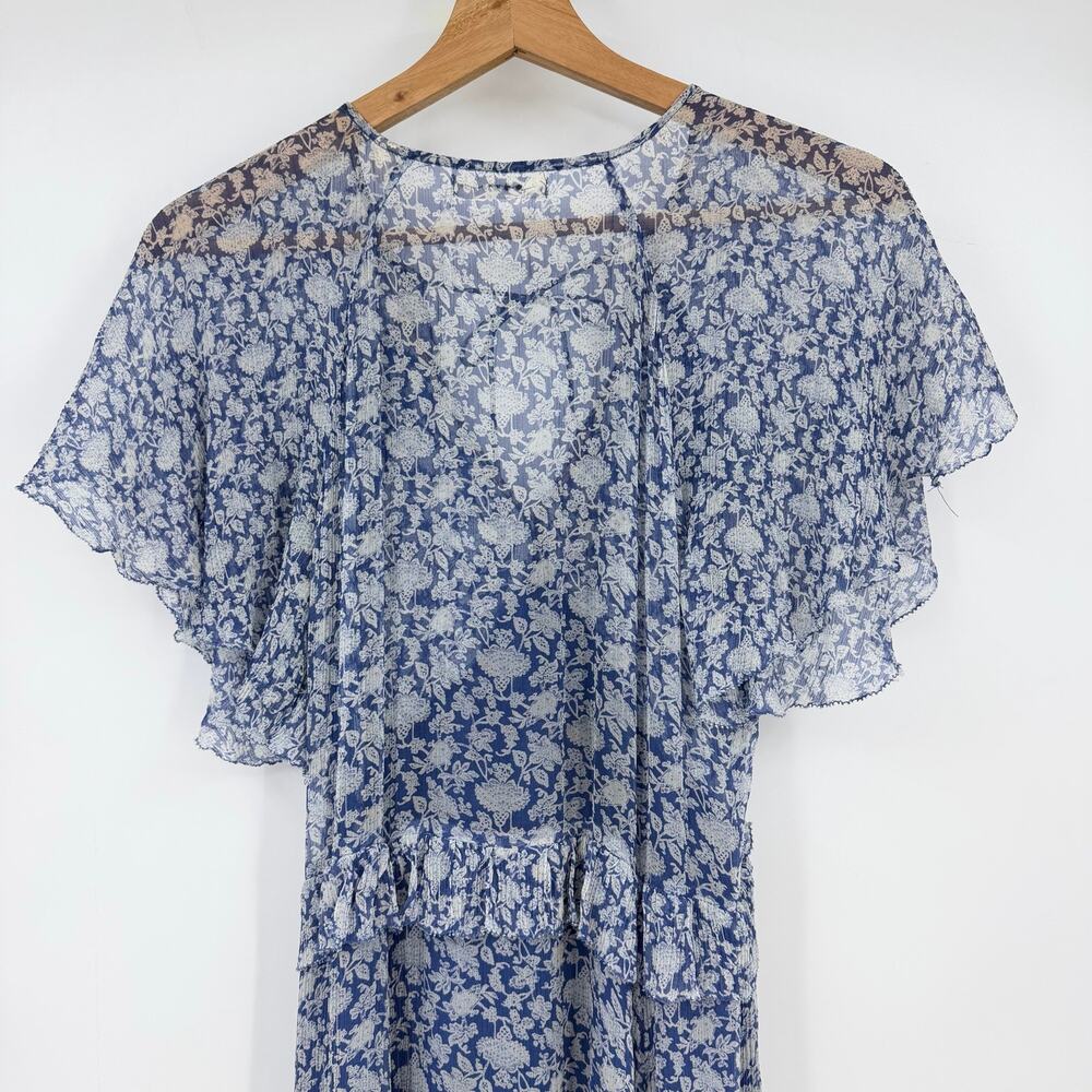 Doen | Antoinette Floral Silk Chiffon Maxi Dress in Porcelain Blue Tea Floral XS - Picture 11 of 16